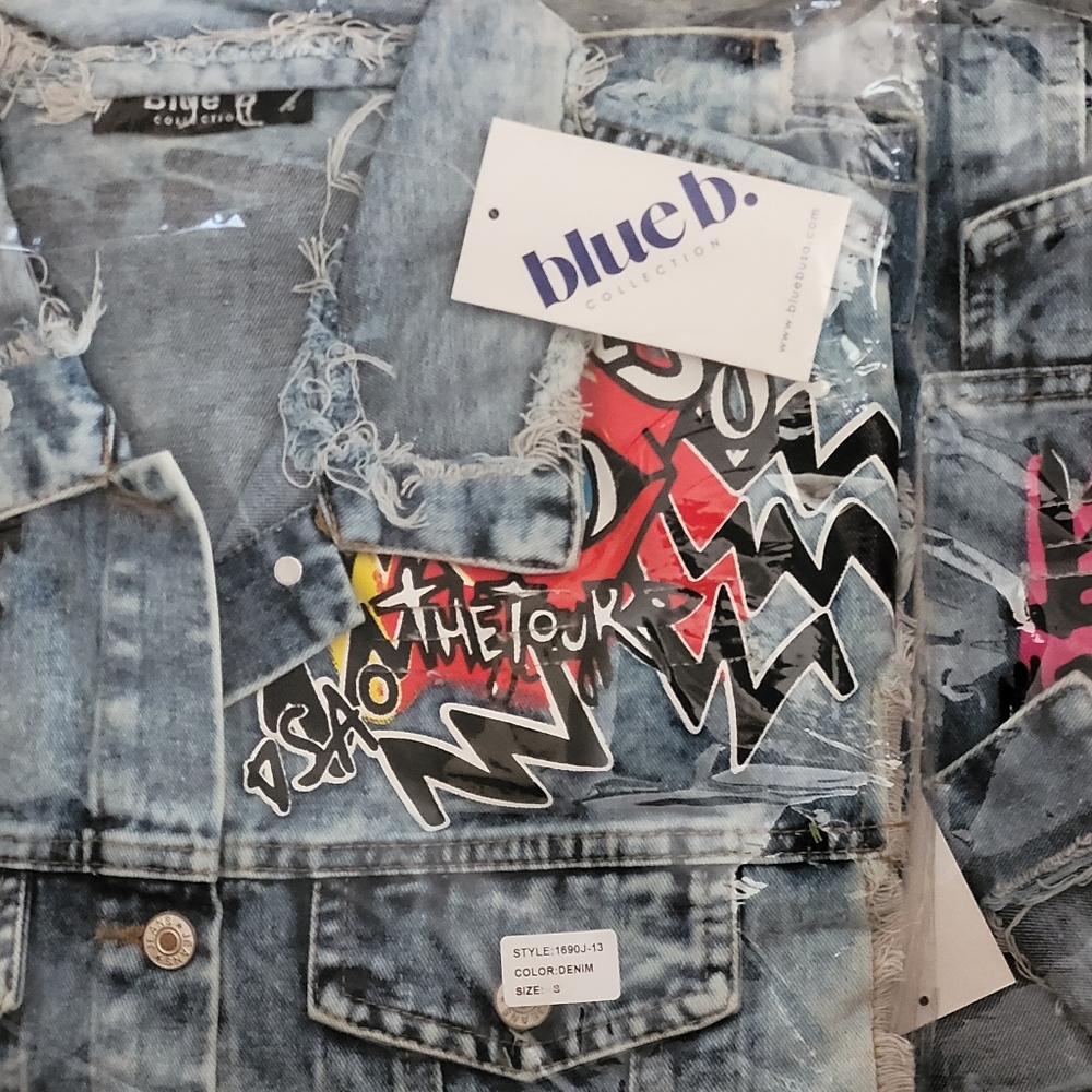 Distressed Graffitti Patchwork Denim Jacket - image 8